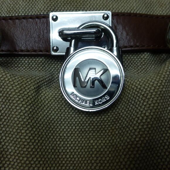 Michael Kors Hamilton Canvas Handbag Tote Purse Leather Handles Strap Lock - Picture 4 of 12